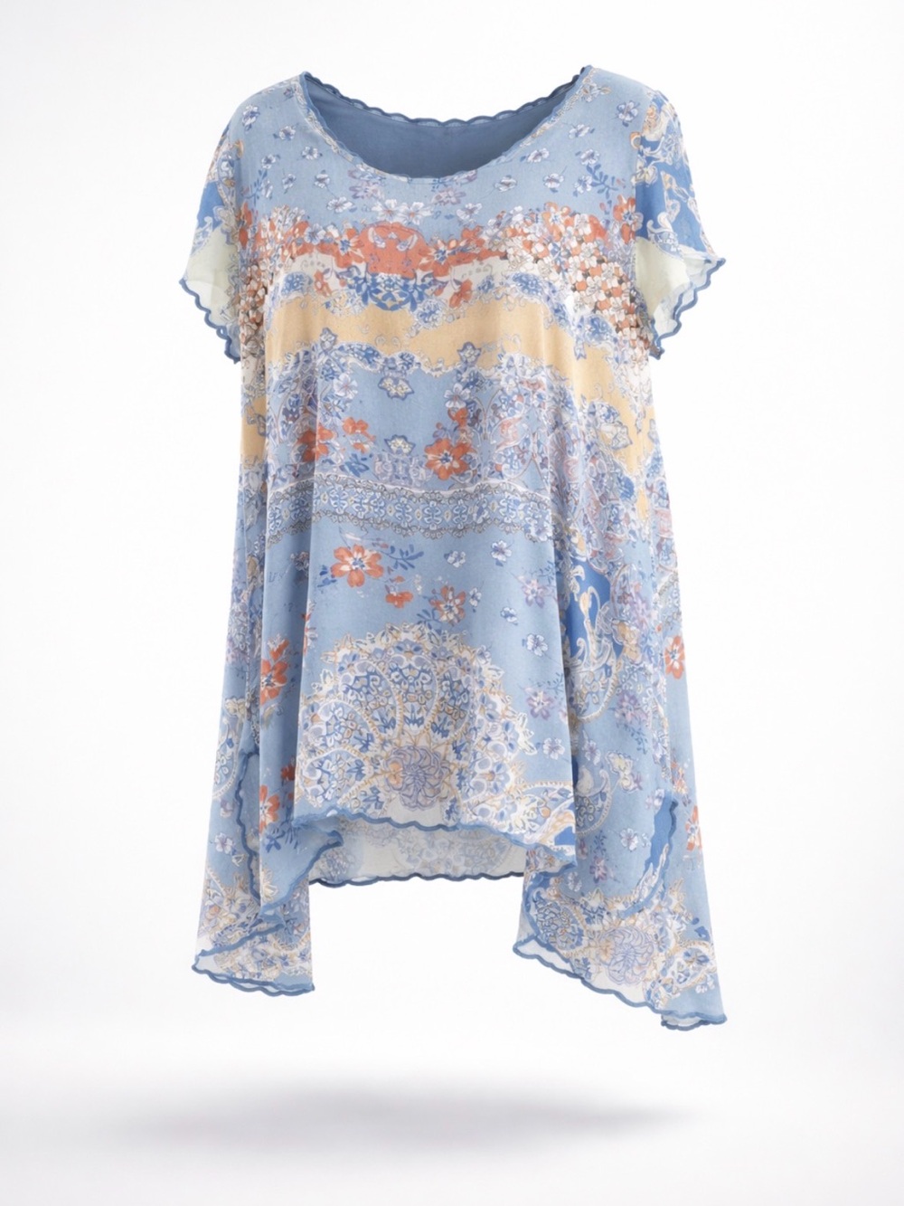 Love Kyla Vintage Short Sleeve Blue & Yellow Summer Sheer lightweight Top